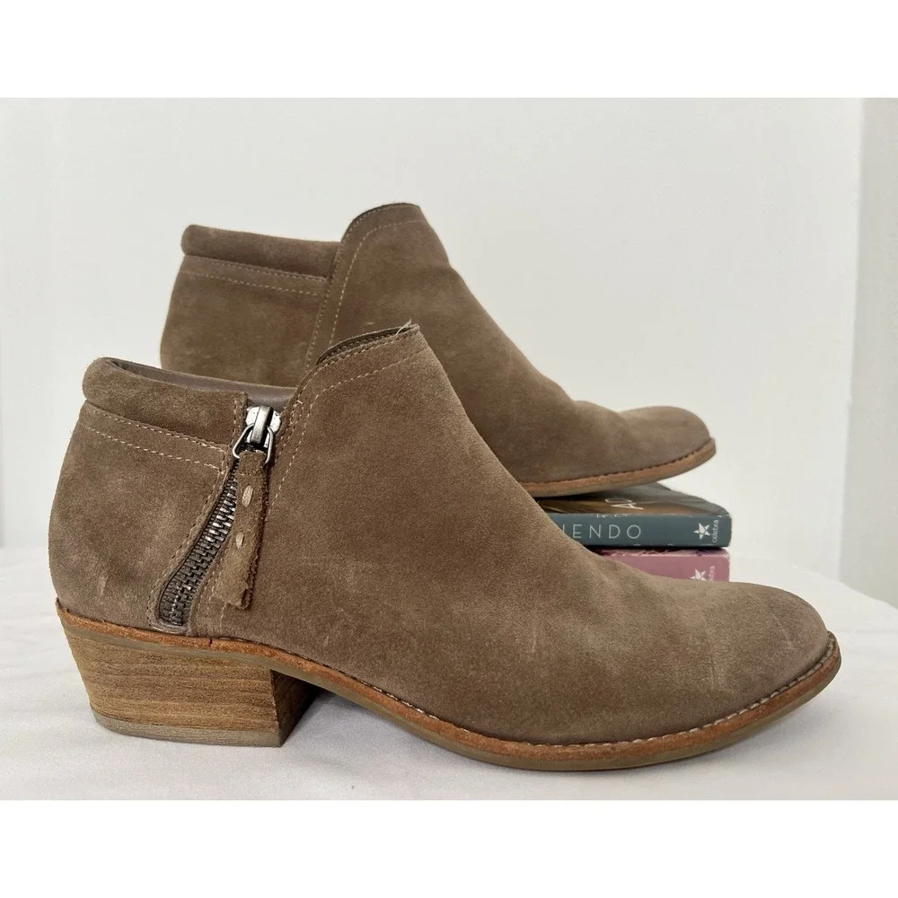 Steve Madden Tobii Suede Taupe Leather‎ Ankle Boho Booties Boots Side Zip Size 8